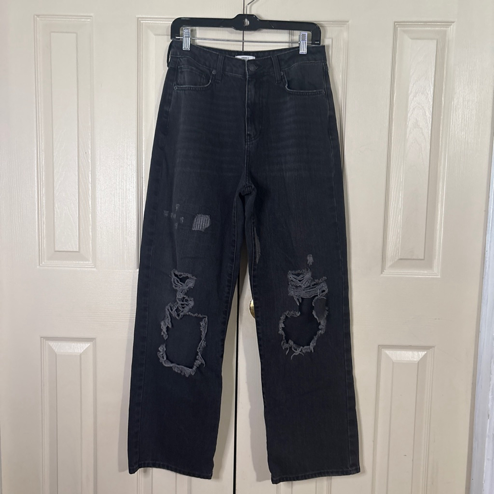 Women's Forever 21 Black Distressed Wide Leg Jeans Size 28(192)